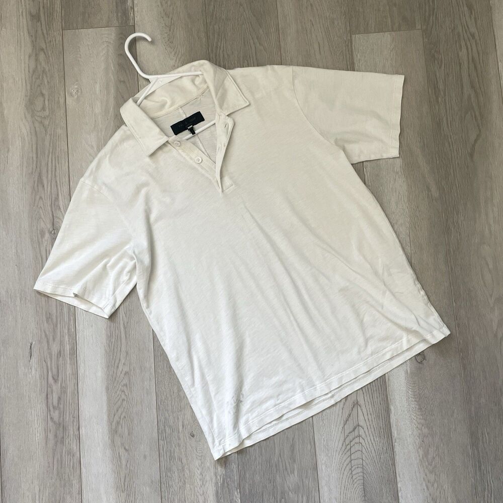 Rag & Bone Shirt cotton short sleeve polo mens White (medium) preppy classic